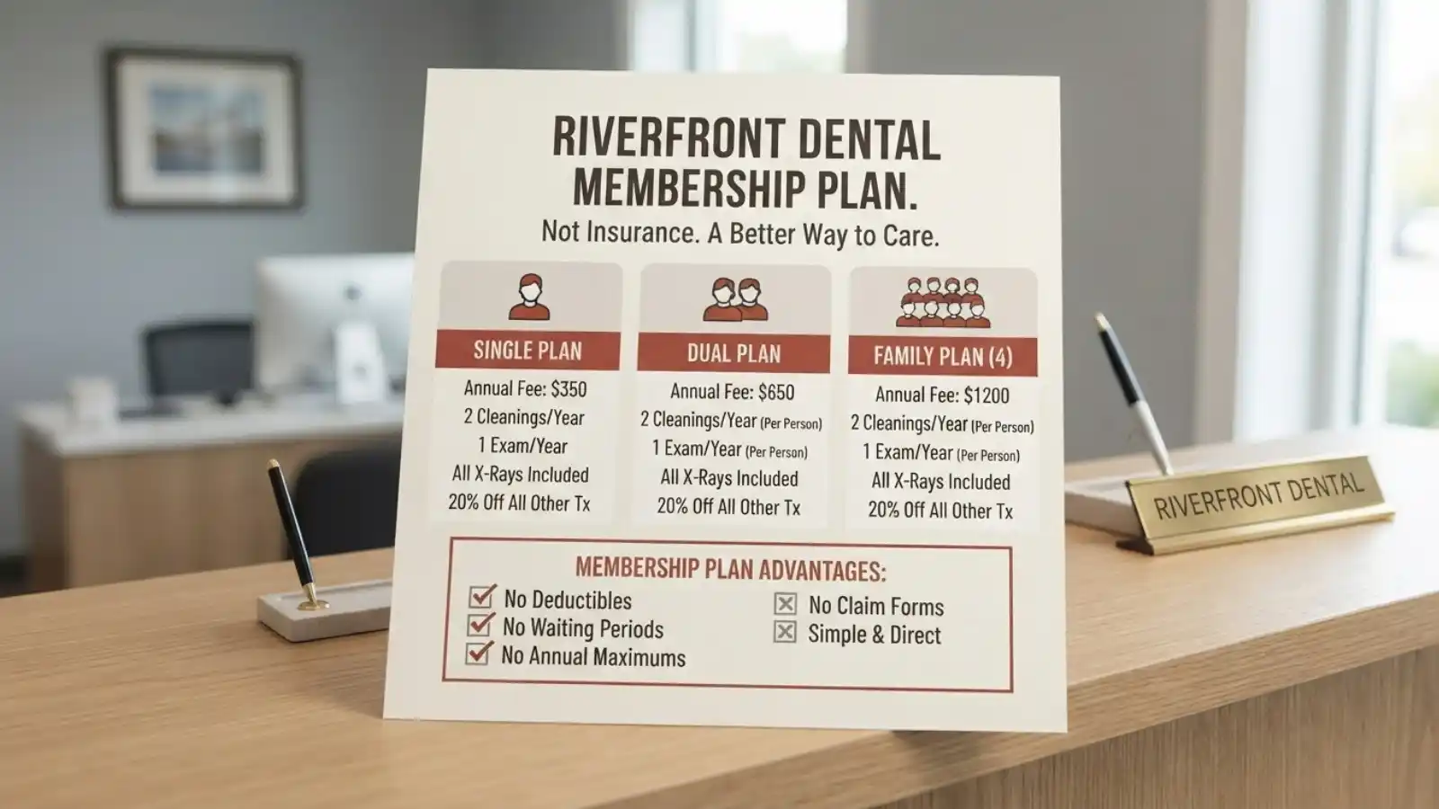 A dental membership plan sheet, distinct from an insurance document.